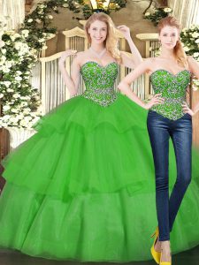Beauteous Floor Length Green Sweet 16 Dress Sweetheart Sleeveless Lace Up