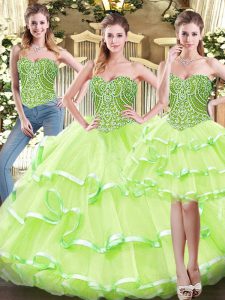 Custom Design Sleeveless Lace Up Floor Length Ruffled Layers Quinceanera Gowns