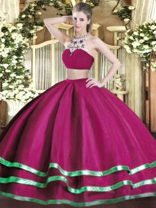 Custom Designed Tulle Sleeveless Floor Length 15th Birthday Dress and Beading