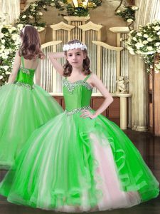 Graceful Sleeveless Floor Length Beading Lace Up Little Girls Pageant Dress