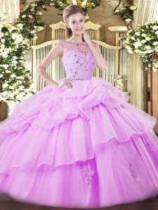 Best Selling Lilac Sleeveless Tulle Zipper Quince Ball Gowns for Military Ball and Sweet 16 and Quinceanera