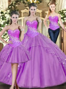 Shining Floor Length Ball Gowns Sleeveless Lilac 15 Quinceanera Dress Lace Up