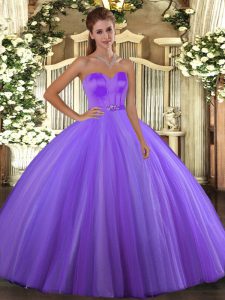 Edgy Sweetheart Sleeveless Ball Gown Prom Dress Floor Length Beading Lavender Tulle