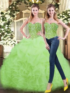 Yellow Green Organza Lace Up Sweetheart Sleeveless Floor Length Quinceanera Dress Beading and Ruffles