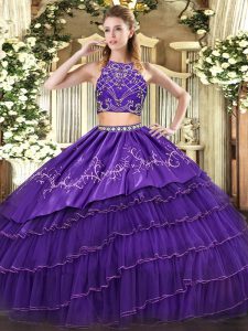 Chic Purple Sleeveless Tulle Zipper Sweet 16 Dresses for Military Ball and Sweet 16 and Quinceanera