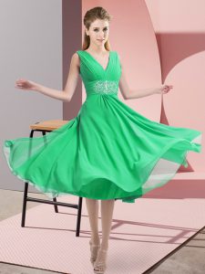 Knee Length Empire Sleeveless Turquoise Dama Dress for Quinceanera Side Zipper