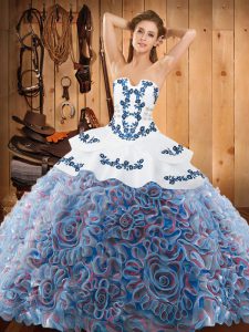 Custom Made Multi-color Strapless Neckline Embroidery 15 Quinceanera Dress Sleeveless Lace Up
