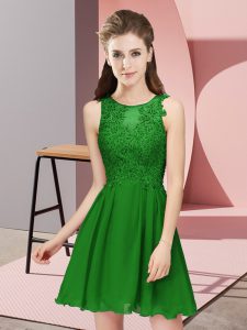 Modest Green Chiffon Zipper Court Dresses for Sweet 16 Sleeveless Mini Length Appliques