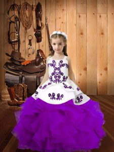 Floor Length Ball Gowns Sleeveless Eggplant Purple Little Girls Pageant Dress Lace Up
