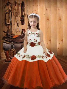 Elegant Sleeveless Lace Up Floor Length Embroidery Pageant Dress for Teens