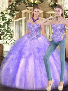 Custom Design Lavender Lace Up Sweetheart Appliques and Ruffles Quinceanera Dresses Organza Sleeveless