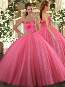 Graceful Floor Length Lace Up Sweet 16 Dress Coral Red for Military Ball and Sweet 16 and Quinceanera with Beading