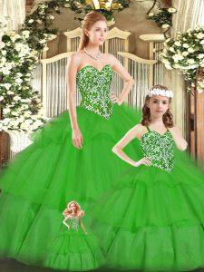Green Quinceanera Gowns Military Ball and Sweet 16 and Quinceanera with Beading Sweetheart Sleeveless Lace Up