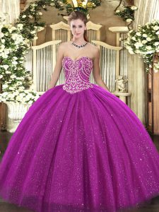 Luxurious Sweetheart Sleeveless Tulle Sweet 16 Quinceanera Dress Beading Lace Up
