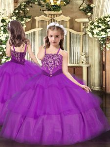Organza Sleeveless Floor Length Little Girl Pageant Dress and Beading and Ruffled Layers