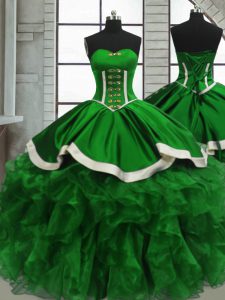 Ball Gowns Sweetheart Sleeveless Organza Floor Length Lace Up Beading and Ruffles Quinceanera Gown