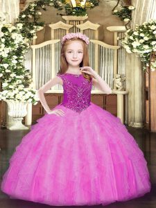 Latest Rose Pink Sleeveless Organza Zipper Child Pageant Dress for Party and Quinceanera