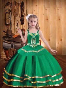 Ball Gowns Pageant Dress Wholesale Green Straps Organza Sleeveless Floor Length Lace Up