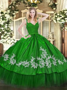 Floor Length Green Vestidos de Quinceanera Taffeta Sleeveless Beading and Appliques
