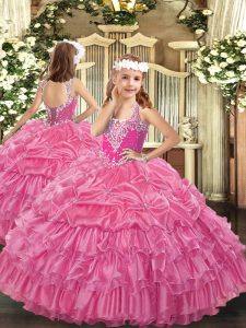 Organza Sleeveless Floor Length Little Girl Pageant Gowns and Beading and Ruffled Layers and Pick Ups
