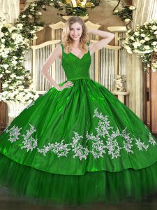 Stunning Taffeta Sleeveless Floor Length Sweet 16 Dress and Beading and Lace and Appliques