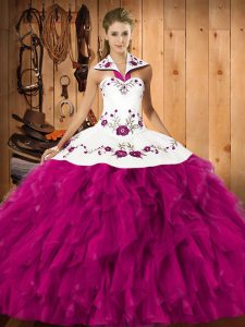 Graceful Sleeveless Embroidery and Ruffles Lace Up Sweet 16 Dresses