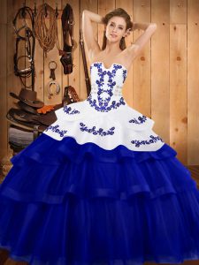 Sleeveless Sweep Train Embroidery and Ruffled Layers Lace Up Quinceanera Dress