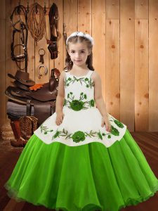 Fantastic Sleeveless Floor Length Embroidery Lace Up Child Pageant Dress