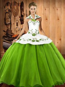Admirable Satin and Tulle Lace Up Quinceanera Gown Sleeveless Floor Length Embroidery