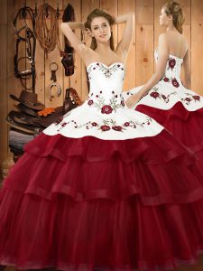 Ideal Ball Gowns Sleeveless Wine Red Quinceanera Gown Sweep Train Lace Up