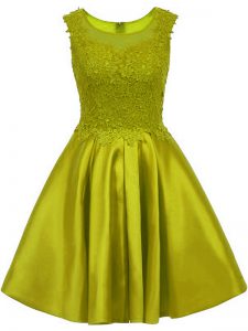 Extravagant Olive Green A-line Scoop Sleeveless Satin Mini Length Zipper Lace Quinceanera Court of Honor Dress