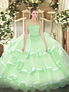Classical Ball Gowns Sweet 16 Dress Apple Green Straps Organza Sleeveless Floor Length Zipper