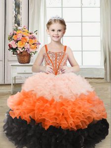 Multi-color Lace Up Straps Beading and Ruffles Little Girl Pageant Dress Organza Sleeveless
