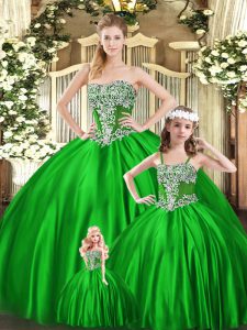 Deluxe Green Sleeveless Floor Length Beading Lace Up Quinceanera Gowns