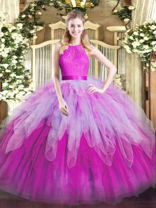 Captivating Floor Length Multi-color Quince Ball Gowns Scoop Sleeveless Zipper