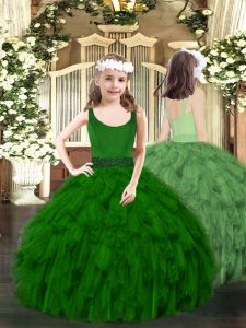 Dark Green Scoop Neckline Beading and Ruffles Little Girl Pageant Gowns Sleeveless Zipper