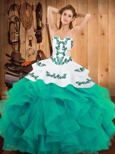 Floor Length Ball Gowns Sleeveless Turquoise Quinceanera Dress Lace Up