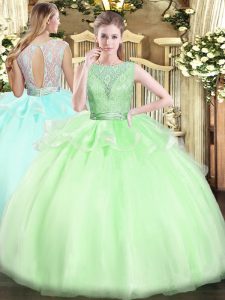Simple Scoop Sleeveless Backless Ball Gown Prom Dress Organza
