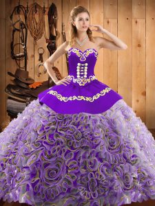 Pretty Sweetheart Sleeveless Quinceanera Dress With Train Sweep Train Embroidery Multi-color Satin and Fabric With Rolling Flowers