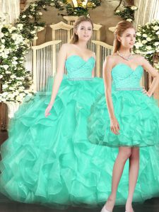 Pretty Floor Length Ball Gowns Sleeveless Turquoise Vestidos de Quinceanera Lace Up