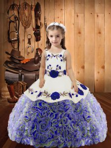 On Sale Multi-color Straps Neckline Embroidery and Ruffles Pageant Dress Wholesale Sleeveless Lace Up