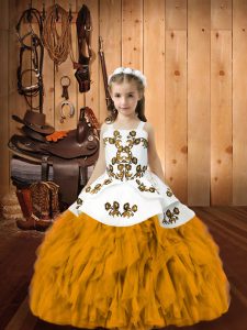 Gold Sleeveless Organza Lace Up Pageant Dress Toddler for Sweet 16 and Quinceanera