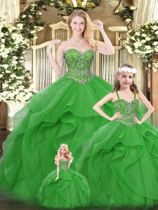 Enchanting Green Organza Lace Up Sweet 16 Quinceanera Dress Sleeveless Floor Length Beading and Ruffles