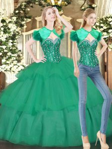 Sweetheart Sleeveless Tulle Vestidos de Quinceanera Beading and Ruffled Layers Lace Up