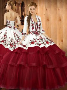 Luxurious Wine Red Sleeveless Sweep Train Embroidery Quinceanera Dress