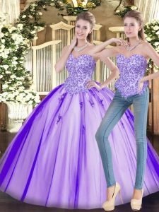 Luxurious Tulle Sweetheart Sleeveless Lace Up Beading 15th Birthday Dress in Lavender