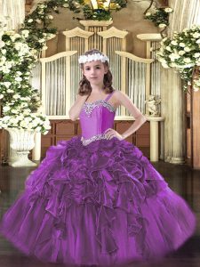 Beading and Ruffles High School Pageant Dress Fuchsia Lace Up Sleeveless Floor Length