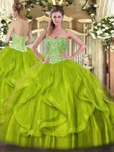 Fancy Floor Length Yellow Green Quinceanera Gown Sweetheart Sleeveless Lace Up