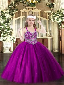 Excellent Floor Length Lace Up Pageant Dress for Teens Fuchsia for Party and Quinceanera with Beading
