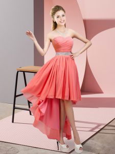 Sleeveless High Low Beading Lace Up Dama Dress with Watermelon Red
